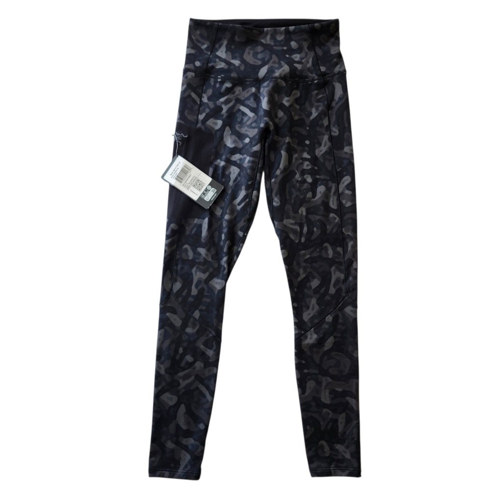 NWT Arc'teryx Rho Bottom W Black Grotto camo Thermal Leggings Pants Womens Small - Picture 2 of 5